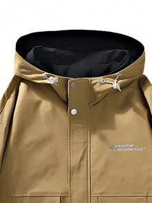 Chaqueta regular con capucha para hombre, versátil y moderna rompevientos para exteriores - Caqui - Ver 3
