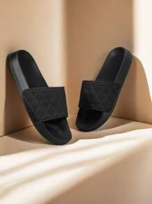 男士 EVA 露趾纯色拖鞋，时尚钻石图案设计，适合春夏季穿着，海滩、街头、旅行、居家、淋浴、简约风格、拖鞋 - 黑色 - 查看 3