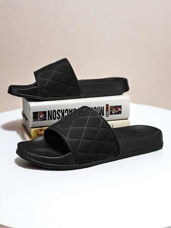 Men's EVA Open Toe Solid Color Slippers, Fashionable Diamond Pattern Design, Suitable For Spring And Summer Wear, Beach, Streets, Travel, Home, Shower, Simple Style, Slippers