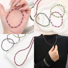 Long Double Cone Glass Beads For Jewelry-Making 4mm(0.157in)*6mm(0.236in)/48PCS Reusable Loose DIY Craft Beads, Plated With Color AB Handmade Accessories - 4*6 Gold Edge Rice Beads - View 11