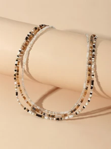 3pcs Handmade Beaded Women's Necklace Set, Bohemian Style Beach Pearl Collarbone Chain