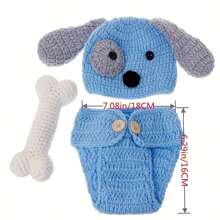 Recém-nascido Bebê Chapéu de Cachorro Azul Conjunto Curto Adereços de Fotografia Fantasia Foto Roupas de Malha Decorações de Chá de Bebê para Família Presentes Chá de Bebê Presente de Páscoa Coisas para Meninas/Meninos