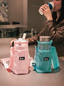 便攜式網狀水壺袋（附肩帶），斜垂掛礦泉水飲料奶茶保溫隔熱杯套袋水瓶袋，戶外露營徒步旅行用品水瓶袋，攜帶水瓶的袋子和外袋水瓶套 - 彩色 - 查看 4