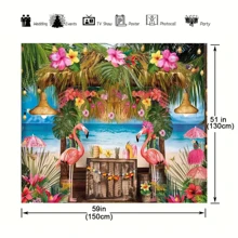 1pc Vibrant Hawaiian Beach Backdrop - Tropical Tiki Bar Luau Party Photo Background With Flower Palm Leaves Aloha Flamingo Banner Decor - Perfect For Spring, Summer, And Holiday Decorations, Multipurpose Polyester Material, Easy To Use And Store,Christmas - Multicolor - View 3