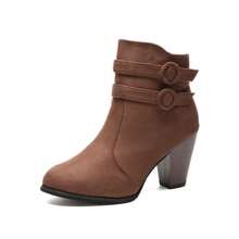 Fall/Winter Women's Chunky Heel Short Boots, Casual Buckle Side Zipper Shoes, Comfortable Ankle Boots, Footwear/Women's Shoes/Women's Fashion Boots/Women's Ankle Boots And Short Boots, Women's Fashion Suede Belt Buckle Chunky Heel Boots, Spring And Autumn Mid Heel Shoes, Half Tube Boots, Women's Shoes,Boots For Women