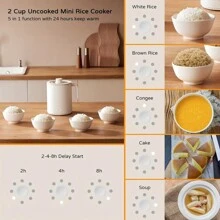 OCTAVO 1.0L Mini Rice Cooker, Portable Travel Steamer Small, Removable Non-Stick Pot, Keep Warm, 5 Preset Function With 4/6/8 Delay Timer, Suitable For 1-2 People - For Cooking Soup, Rice, Stews & Oatmeal - View 3