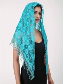 1pc Sun Protection Rose Flower Lace Hollow Out Solid Color Tassel Lady Bandana Scarf Headscarf Shawl Valentine's Day Valentines - Multicolor - View 14