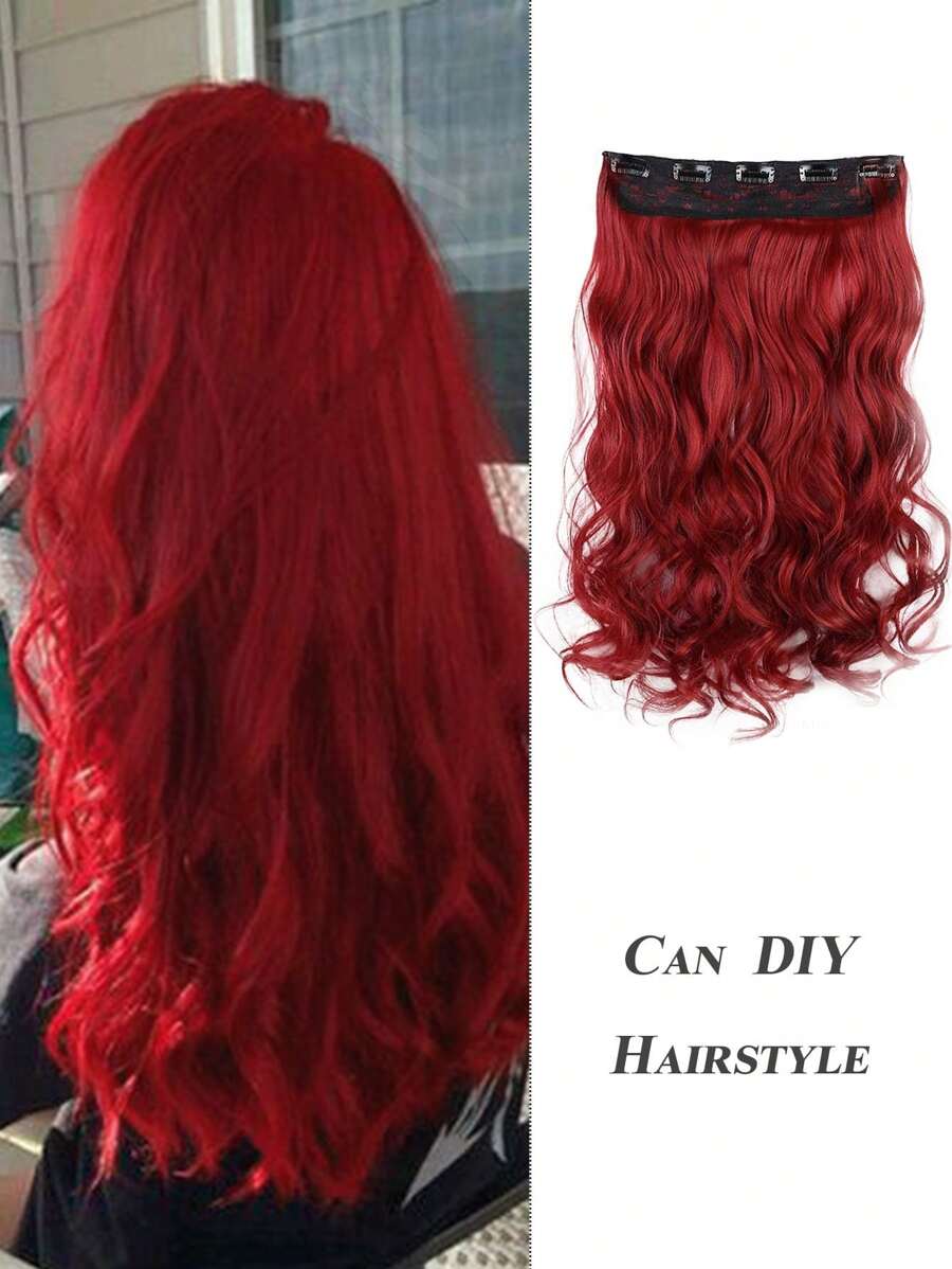 夾式合成纖維鬆波紋卷曲發片，紅色自然色系20英寸女士頭髮延長片 - 紅色 - 查看 1