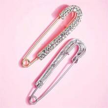 2pcs Elegant Golden And Silvery Rhinestone Sweater Cardigan Pin Brooch - Luxurious Simple Design For High-End Fashion - Oversized For Statement Look, Securely Fixed, Perfect For Exuding Confident Elegant