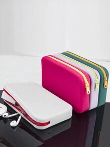 1 pezzo Borsa quadrata piccola in silicone per conservare monete, rossetto, carta bancaria, auricolari, borsa con cerniera per chiavi portatili, portafoglio da donna, portamonete - Multicolore - Visualizzare 2
