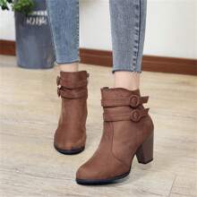 Fall/Winter Women's Chunky Heel Short Boots, Casual Buckle Side Zipper Shoes, Comfortable Ankle Boots, Footwear/Women's Shoes/Women's Fashion Boots/Women's Ankle Boots And Short Boots, Women's Fashion Suede Belt Buckle Chunky Heel Boots, Spring And Autumn Mid Heel Shoes, Half Tube Boots, Women's Shoes,Boots For Women