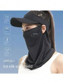 1pc Solid Color Sun Protection Face Cover For Women, Breathable Ice Silk Full Face Shield With Cooling Neck Gaiter For Outdoor Cycling, Ear Hanging Face Scarf Ski Mask,Suitable For Cycling,Riding Motorcycle And Skiing