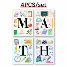 Set de 4 carteles decorativos de lona en matemáticas, decoración de escuela media y arte de pared de escuela secundaria, cartel de matemáticas, decoración de aula de matemáticas, póster de la pared de la galería de clase de matemáticas - Multicolor - Ver 6