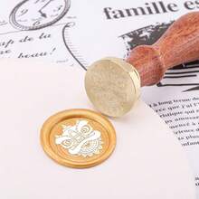 1 个 25 毫米圆形蜡封，配有可拆卸黄铜头、舞狮帽、气球、椰子树、瓶子和蘑菇，用于邀请函、万圣节礼品包装和贺卡。 - 金色 - 查看 2