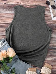 Personalized Christmas & Thanksgiving Apparel, Customizable Women's Crew Neck Tank Top - Add Your Own Photo, Text, Slogan Or Message (Family Photo/Selfie/Quote/Statement) To Design Your Own Custom Printed Cute Tank Top, Personalized T-Shirt, Anniversary Gift, Birthday Present, Best Friend Gift - Dark Grey - View 4