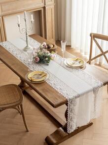 1pc Washable Reusable Lace Table Runner, Decoration For Wedding, Restaurant, Living Room, Family Gathering, Party, Dinner Table