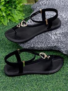 一双女士人字拖凉鞋，女士夏季平底鞋，简单百搭，罗马旅游，海边，泰国度假 - 黑色 - 查看 6