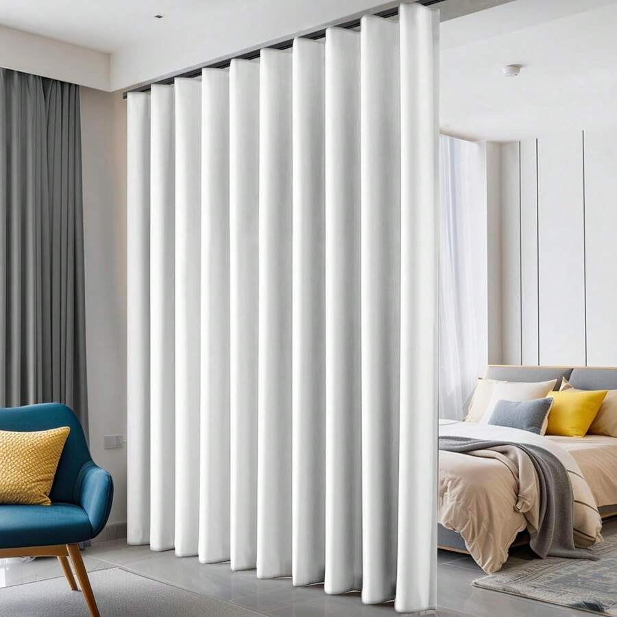 Room Partition Curtains, Track Curtains With Hooks For Blackout Ceiling, Home Decor Living Room Curtains, Perfect For Ceiling-Mounted Track Curtains, Room Partitions For Wall Separation, Suitable For Privacy Curtains In Bedrooms And Living Rooms (Note: Curtain Set Does Not Include Track, Available In White, Beige, Light Gray, Dark Gray, Black). - trắng - Xem 1