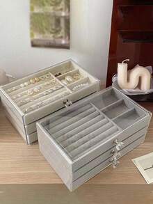 1入組亞克力透明首飾盒，3層大容量可攜式首飾收納盒，可用於浴室和桌面，可疊放的抽屜收納架，帶抽屜梳妝台首飾收納盒，優雅的展示和收納首飾耳環、項鍊、手鐲、吊墜的包裝和收納裝置，適用於妻子的房間，家居，浴室和臥室裝飾，用於戒指，項鍊，手表，耳環和手鐲的理想禮品 - 母親節，父親節，新年禮品，情人節禮品和生日禮品 - 彩色 - 查看 2