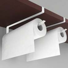 1pc Iron Paper Towel Holder, Flush Mount Kitchen Cabinet Hanging Roll Dispenser Rack For Towels, Absorbent Paper, And Plastic Wrap - Easy Install No Drilling Required - Multicolor - View 8