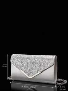 LETODE 4-Piece Set: Women's Rhinestone Evening Clutch, Rhinestone Earrings, Bride Wedding Necklace & Bracelet, Shiny Sequin Wallet - Silver - View 10