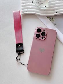 高品质 0.8 毫米超薄 PC 仿皮耐磨穿孔镜头膜电镀心形装饰 + 织物挂绳全新高级手机壳保护套适用于 17 系列 - 粉色 - 查看 4