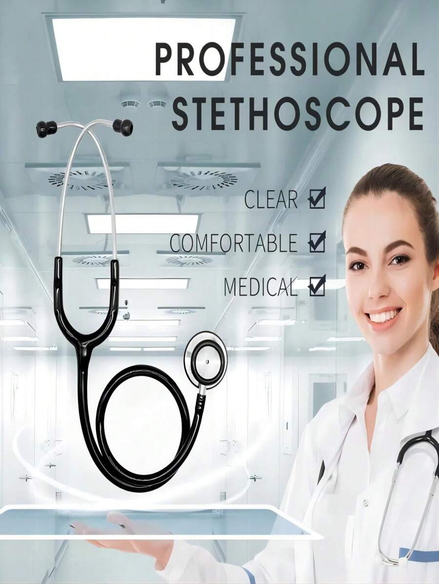 Portable Dual-Head Professional Stethoscope - Black - View 1