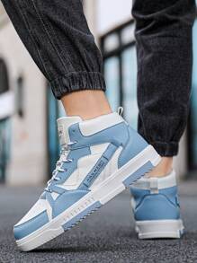 Giày thể thao cao cổ buộc dây phối chữ tương phản màu sắc dành cho nam, giày sneaker đế bằng thoải mái, phong cách thường ngày, cá tính, lý tưởng để phối cùng quần jeans và các hoạt động thể thao. - Bách Lan - Xem 7