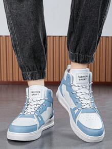 Giày thể thao cao cổ buộc dây phối chữ tương phản màu sắc dành cho nam, giày sneaker đế bằng thoải mái, phong cách thường ngày, cá tính, lý tưởng để phối cùng quần jeans và các hoạt động thể thao. - Bách Lan - Xem 10