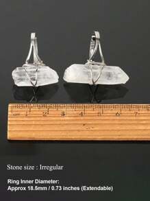 1pc Asymmetrical Natural Gem Stone Open Rings For Women Girl Rock Crystal Clear Quartz Silver-Color Wire Wrapped Finger Ring Healing Reiki Jewelry Gift G455 - Ring - View 8