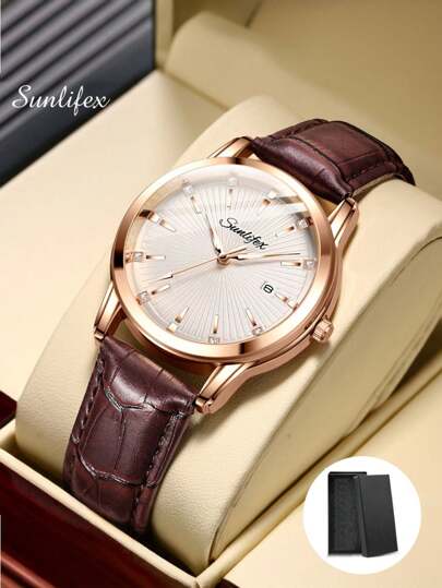 SUNLIFEX ساعة رجالية للعشاء عالية الجودة وراقية للأعمال مع التقويم، مقاومة للماء مع صندوق هدايا