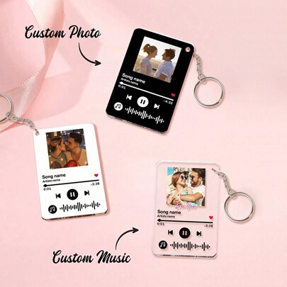 1 Peça Chaveiro Personalizado com Foto, Chaveiro Personalizado com Código de Música Gravado, Chaveiro Personalizado com Código de Música, Chaveiro Acrílico Personalizado com Código de Música, Chaveiro Personalizado com Música no Bolso, Presente de Aniversário, Presente de Aniversário de Casamento, Presente do Dia dos Namorados, Presente do Dia dos Pais, Presente do Dia das Mães, Presente Impermeável, Gravado, Ornamental, Requintado, Adorável, Personalizado