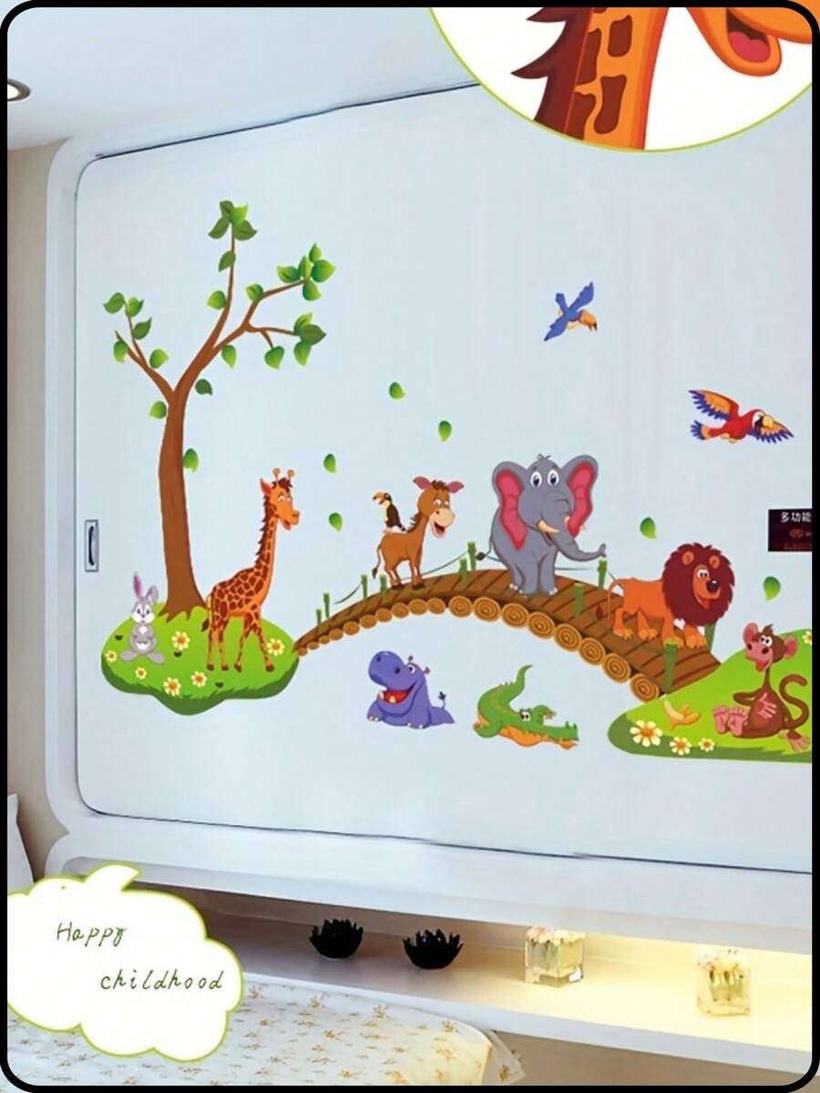 1pc Tropical Jungle Wild Animal Tree Bridge Lion Giraffe Elephant Bird