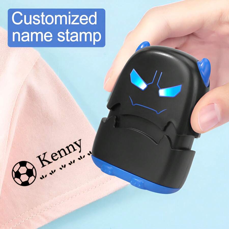 1pc Customized Name Stamp For Clothing, Personalized Cute Monster Design Waterproof Washable Name Label Stamp For Marking T-Shirts Backpacks, Includes Customizable Sticker Pack, Back To School