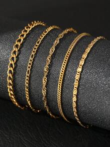 WOiWOi 5 Cái/bộ Bộ Vòng Tay Vòng Chân Dây Xích Đa Phong Cách Bằng Thép Không Gỉ, Phụ Kiện Đi Biển Thời Trang Dành Cho Nữ - vòng chân - Xem 1