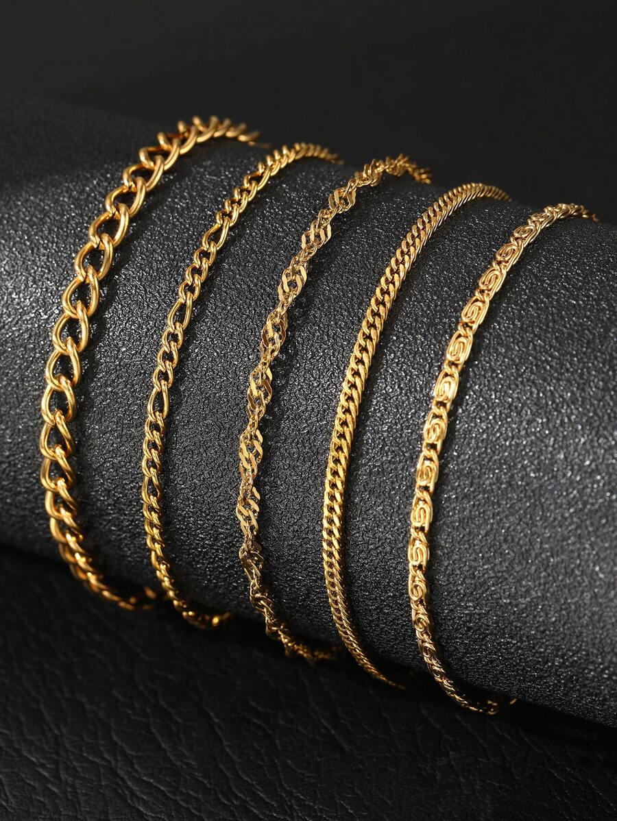 WOiWOi 5 Cái/bộ Bộ Vòng Tay Vòng Chân Dây Xích Đa Phong Cách Bằng Thép Không Gỉ, Phụ Kiện Đi Biển Thời Trang Dành Cho Nữ - vòng chân - Xem 1