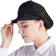 1 pieza Gorro de cocinero con red para el cabello para catering y cocina, gorra de trabajo transpirable y elástica ajustable sin borde para mujeres, color negro - Multicolor - Ver 1