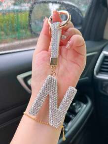 1PC Mini Glitter Rhinestone Bag Charm - Car Keychain, Letters A-Z Bag Charm, Fashion, Personalized, Suitable For Carnival, Stylish Travel Accessories, Festival And Christmas Gifts For Ladies And Boys Elders - Silver - View 7