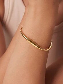 1 件时尚夏季中性金色不锈钢弹性几何手镯，女士珠宝礼物 - 金色 - 查看 2