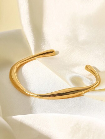 1pc Fashionable Summer Unisex Gold-Color Stainless Steel Elastic Geometric Bangle, Jewelry Gift For Women