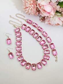 Bộ 4 chiếc/Bộ vòng cổ pha lê Rhinestone nhiều màu sang trọng, hoa tai, vòng tay trang sức dành cho nữ, thích hợp cho trang phục dự tiệc/dạ hội - bộ pha lê - Xem 5