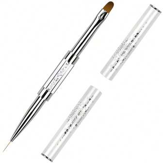 1 st. dubbeländad nagelkonstborste, strasshandtag, UV-gelnagelborste, professionellt nagelkonstverktyg, polygelborste och plockare, dubbeländad 2-i-1 gelnagelborste i rostfritt stål, polygelskärverktyg, lämplig för polygel, UV-gel, akrylnaglar, extensiongel, snabb buildergel, för hemmabruk och professionell nagelsalong