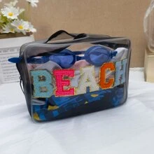 Personalized Transparent Makeup Bag - Transparent Toiletry Bag - Clear Storage Bag - Patched Toiletry Bag - Transparent Travel Bag - Black - View 2
