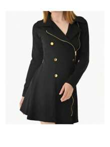 vestido corto con botonadura dorada con cierre cómodo y sexy ideal para fiestas - Negro - Ver 5