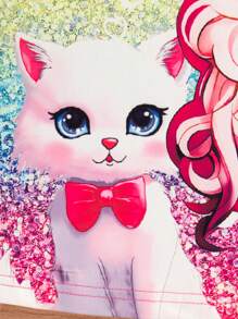 Young Girls Casual Brick Pattern Cartoon Unicorn Print Flounce Sleeve Dress - Pink - View 5