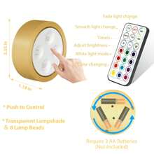 3Pcs Picture Light Battery Operated, 13 RGB Color Magnetic Led Art Display Light For Picture Frame Artworking, Wireless Painting Light With Remote Control, Party Home Wall Decor Puck Light , Gold-RGB - RGB - 查看 5