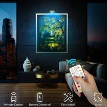3Pcs Picture Light Battery Operated, 13 RGB Color Magnetic Led Art Display Light For Picture Frame Artworking, Wireless Painting Light With Remote Control, Party Home Wall Decor Puck Light , Gold-RGB - RGB - 查看 2
