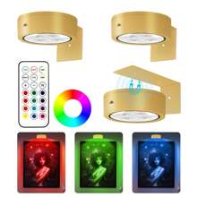 3Pcs Picture Light Battery Operated, 13 RGB Color Magnetic Led Art Display Light For Picture Frame Artworking, Wireless Painting Light With Remote Control, Party Home Wall Decor Puck Light , Gold-RGB - RGB - 查看 1