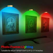 3Pcs Picture Light Battery Operated, 13 RGB Color Magnetic Led Art Display Light For Picture Frame Artworking, Wireless Painting Light With Remote Control, Party Home Wall Decor Puck Light , Gold-RGB - RGB - 查看 8