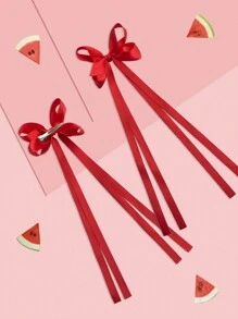 2个4.5英寸时尚发饰蝴蝶结流苏丝带蝴蝶结发夹，适合女孩，可用于节日、派对、学校和其他场合。 - 紅色 - 查看 3